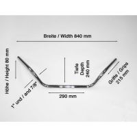 Řídítka Motorrad Burchard 25,4mm Apehanger šířka 88cm - chrom - 4 otvory