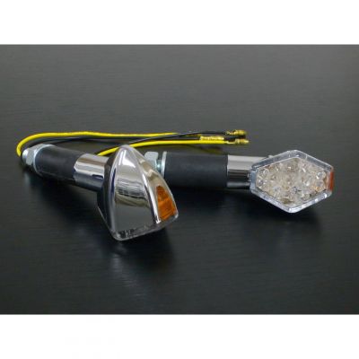 Moto blinkry Highway Hawk HEXAGON s dlouhou nožičkou, LED, E-mark, chrom (2ks)